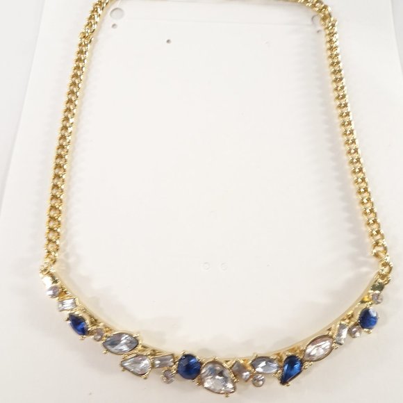 Banana Republic Midnight Gemstone Gold Link Short Necklace NWT 48 - Picture 2 of 8